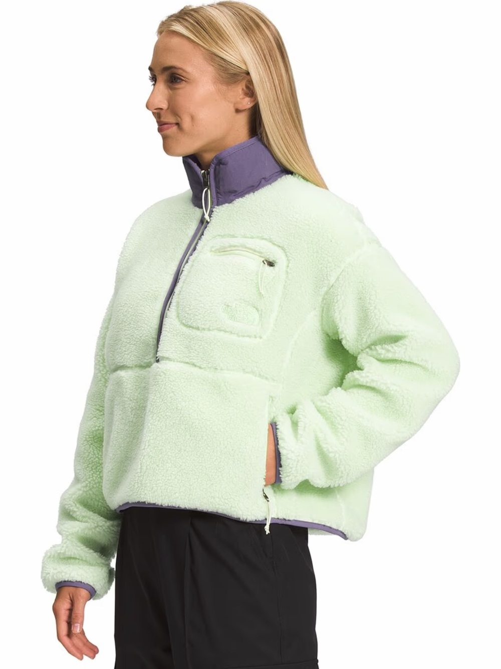 The North Face Mint Green Teddy Jacket with Purple Trim